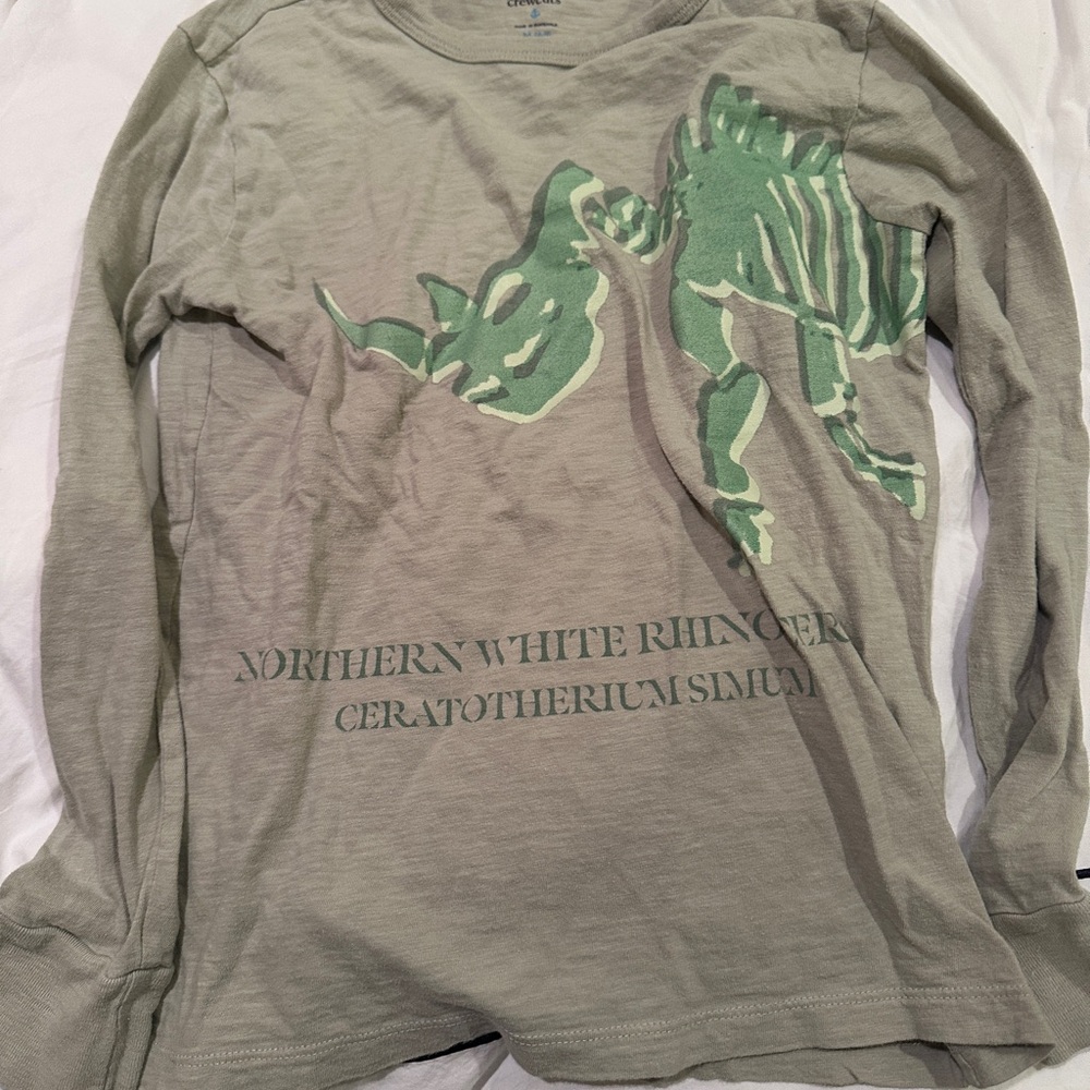 Crewcuts Light Green Long Sleeve Tee with Rhino skeleton